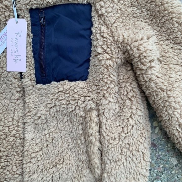 Forever 21 Teddy bear faux fur shearling reversible blue nylon jacket po… - Picture 6 of 9